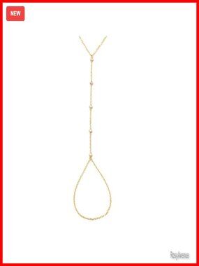 10K Solid Gold Bezel-Set Diamond Station Bracelet Hand Chain